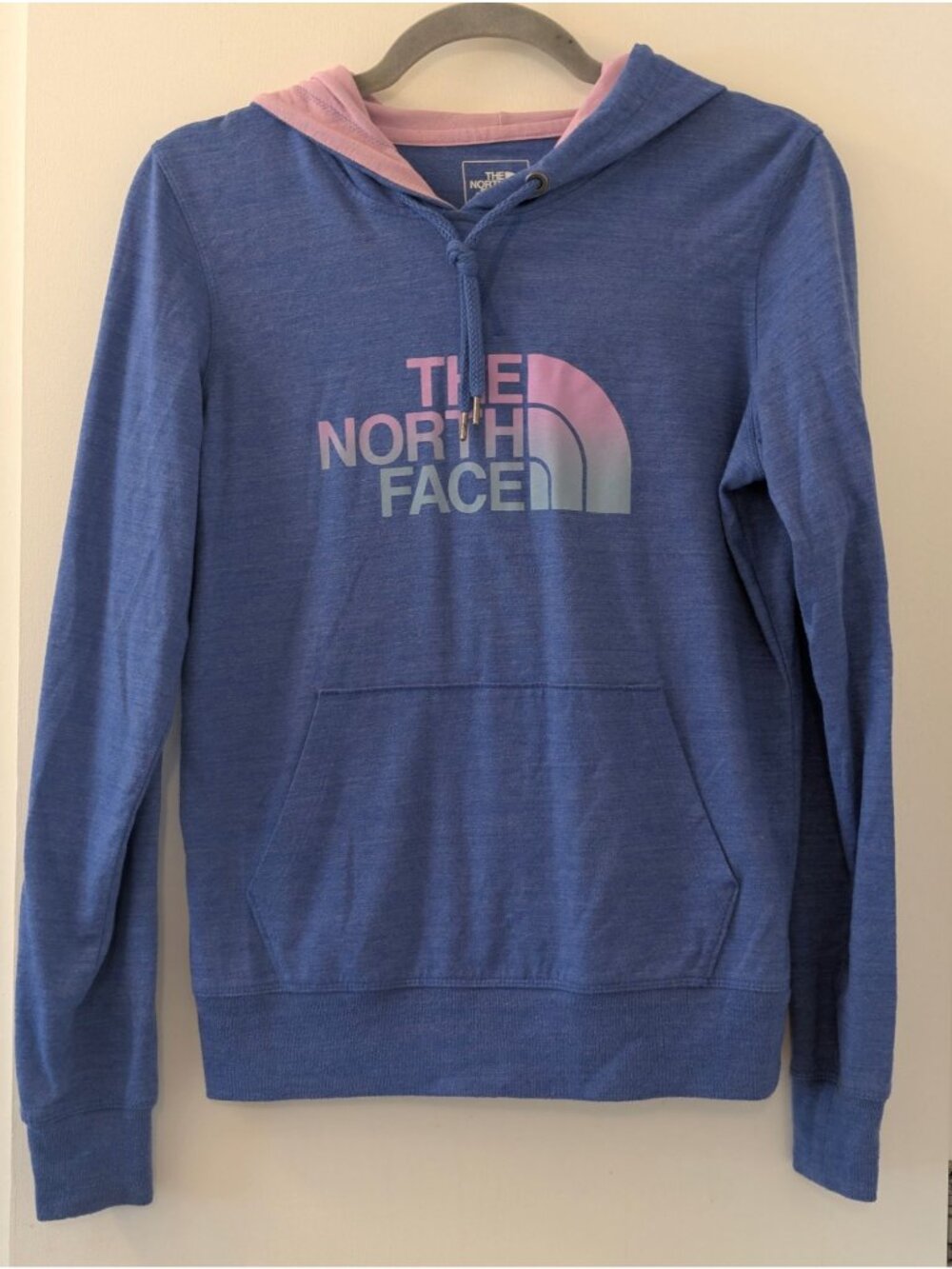 The North Face Blue Hoodie with Pink Accents